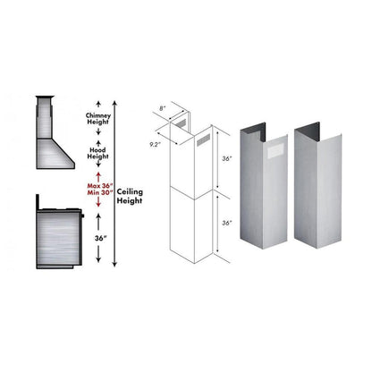 ZLINE 2-36 in. Chimney Extensions for 10 ft. to 12 ft. Ceilings (2PCEXT-KB/KL2/KL3)