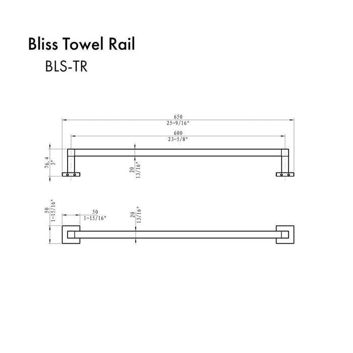 ZLINE Bliss Towel Rail with Color Options Dimensional Diagram