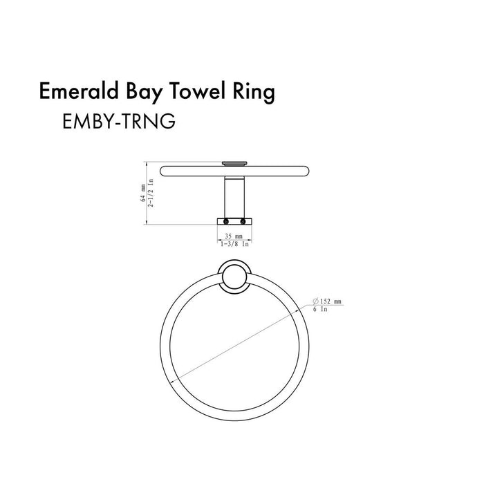 ZLINE Emerald Bay Towel Ring with color options (EMBY-TRNG) dimensional diagram