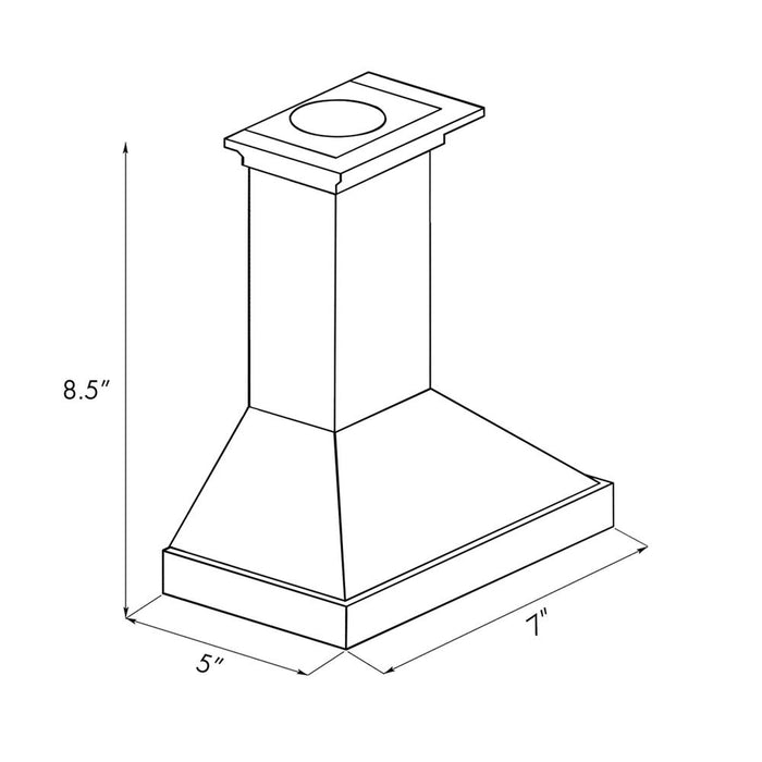 ZLINE Mini Range Hood - Copper (MH-C) dimensional diagram with measurements.