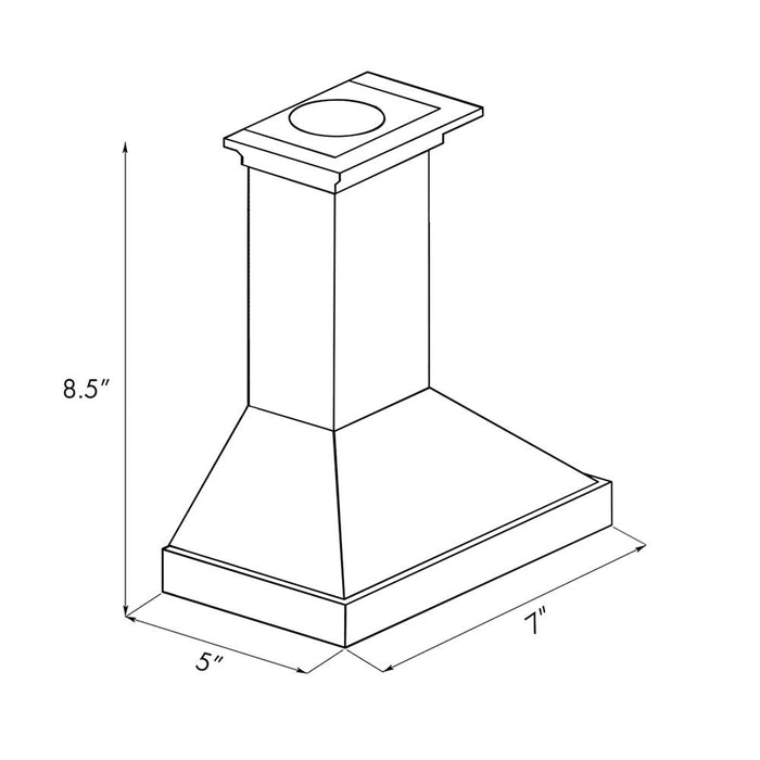 ZLINE Mini Wood Range Hood - Gray (WMH-G) dimensional diagram with measurements.