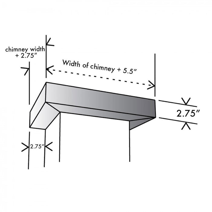 ZLINE Vented Crown Molding Profile 6 for Wall Mount Range Hood in Stainless Steel (CM6V-KB-S304) dimensional diagram.